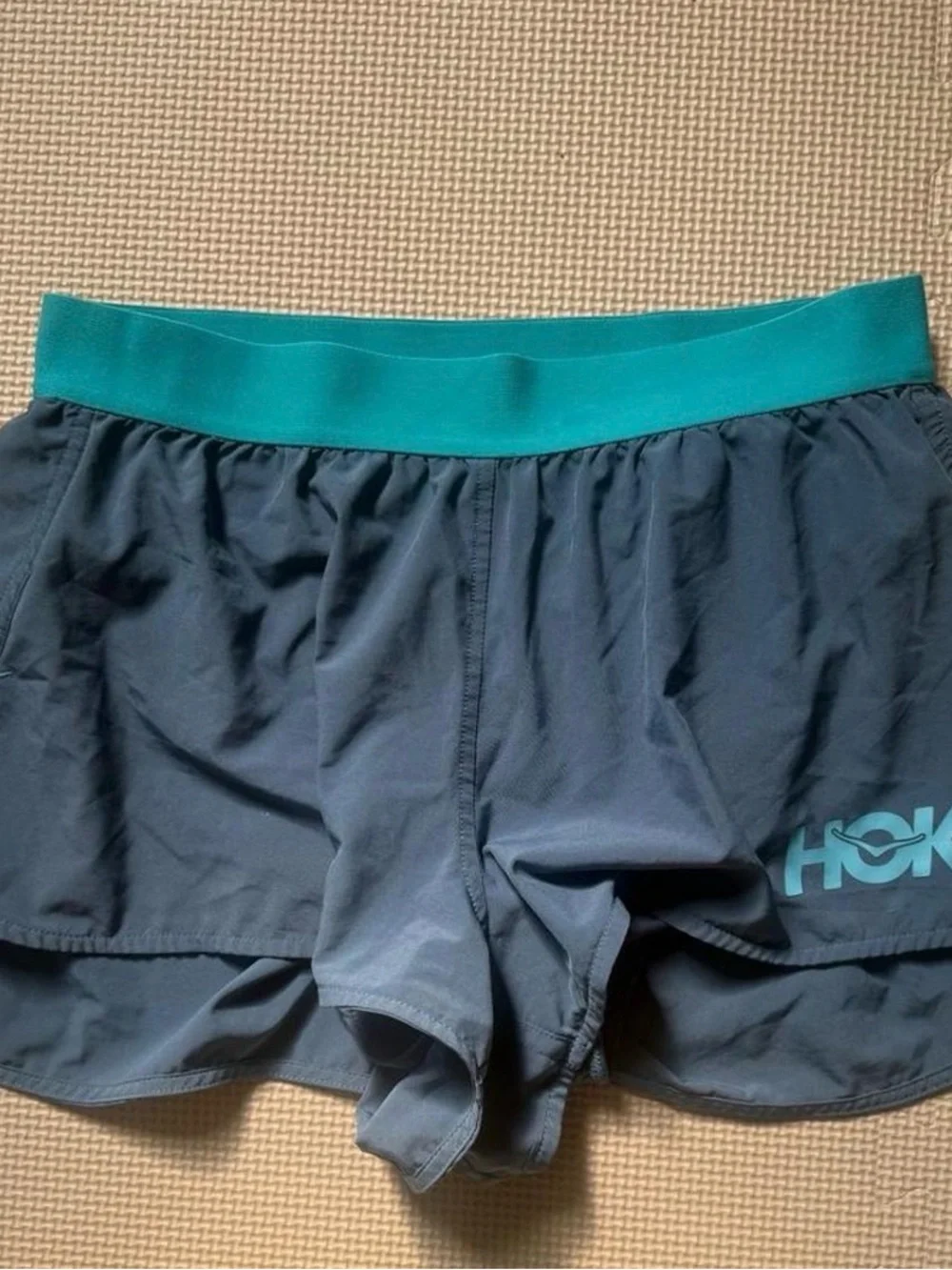 Hoka One One Navy Running Shorts with Teal Waistband